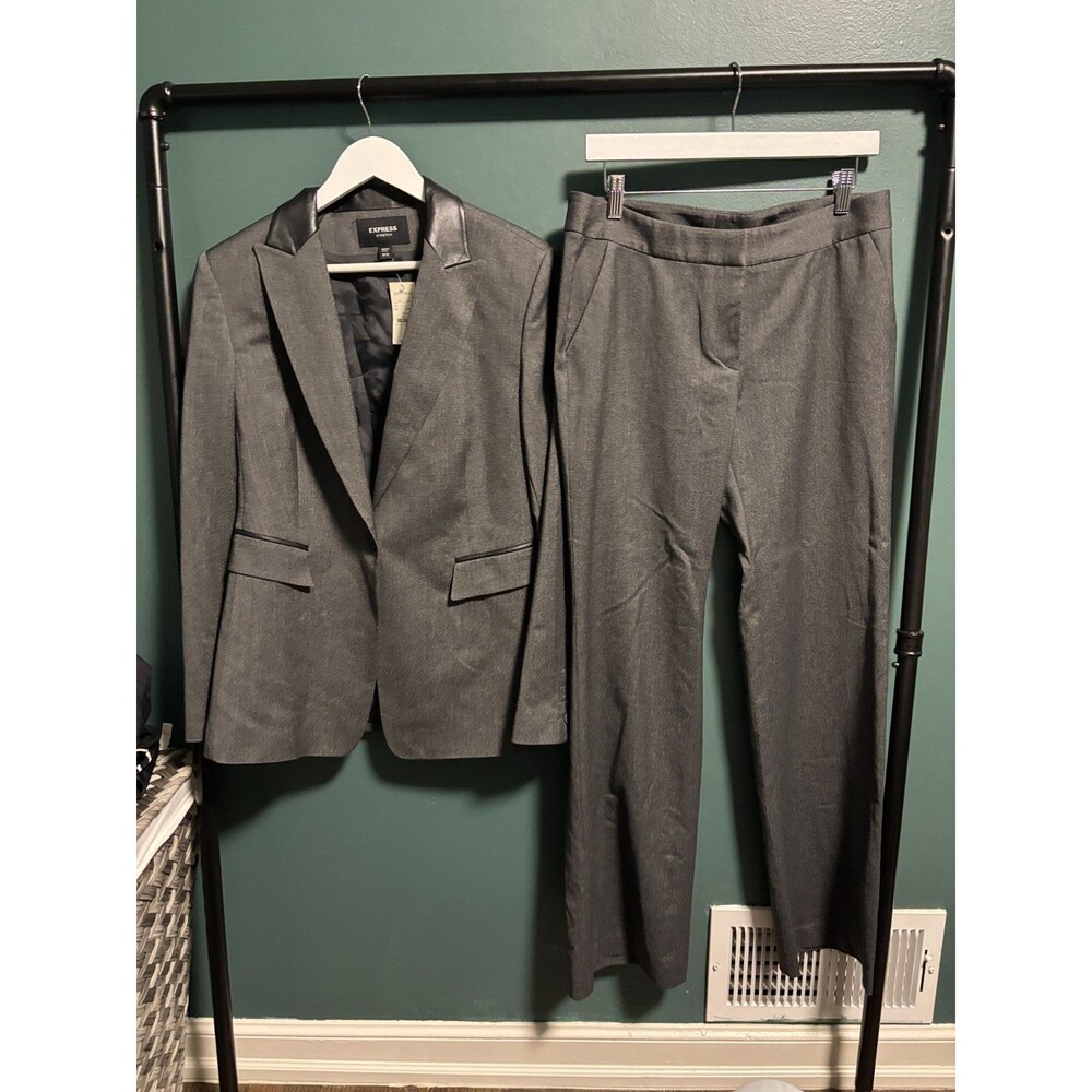 Express 2 Piece Suit Womens 11/12 Gray Lapel Single Breasted NEW